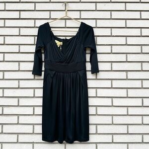 Catherine Malandrino Black Silk Surplice Smocked Waist Dress Size M NWT Romantic